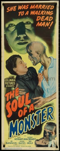4k0286 SOUL OF A MONSTER insert 1944 blood-chilling horror, cool art of zombie attacking!
