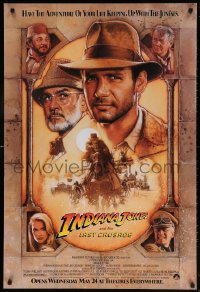 4k0814 INDIANA JONES & THE LAST CRUSADE advance 1sh 1989 Ford/Connery over a brown background by Drew
