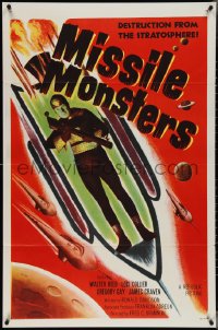 4k0870 MISSILE MONSTERS 1sh 1958 aliens bring destruction from the stratosphere, wacky sci-fi art!