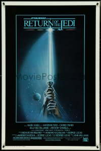 4k0903 RETURN OF THE JEDI 1sh 1983 George Lucas, art of hands holding lightsaber by Reamer!