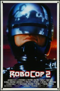 4k0912 ROBOCOP 2 1sh 1990 great close up of cyborg policeman Peter Weller, sci-fi sequel!