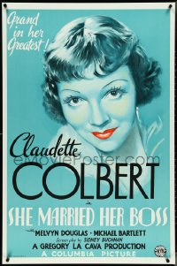 4k0688 SHE MARRIED HER BOSS S2 poster 2001 best blue deco art of Claudette Colbert with red lips!