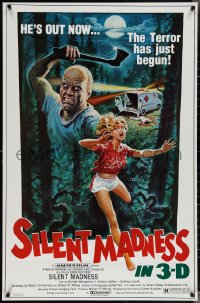 4k0932 SILENT MADNESS 1sh 1984 3D psycho, cool horror art, he's out now & the terror has just begun!