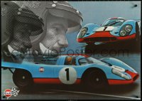 4k0348 GULF PORSCHE 917 2-sided 24x33 Swiss advertising poster 1970s Jo Siffert & schematic of racer!