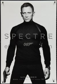 4k0942 SPECTRE teaser DS 1sh 2015 cool image of Daniel Craig in black as James Bond 007 with gun!