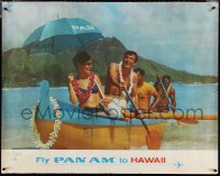 4k0035 PAN AM HAWAII 35x44 travel poster 1965 outrigger canoe in front of Diamond Head, ultra rare!