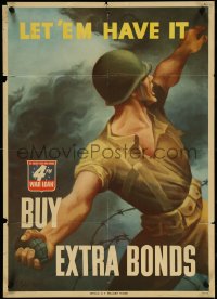 4k0141 LET 'EM HAVE IT BUY EXTRA BONDS 20x28 WWII war poster 1943 Perlin art of soldier w/ grenade!
