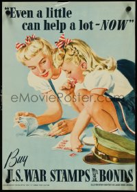 4k0130 EVEN A LITTLE CAN HELP A LOT - NOW 14x20 WWII war poster 1942 mom & daughter by Parker!