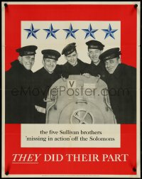 4k0132 FIVE SULLIVAN BROTHERS 22x28 WWII war poster 1943 WWII missing in action off the Solomons!