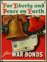 4k0107 FOR LIBERTY & PEACE ON EARTH 28x38 WWII war poster 1944 Liberty Bell, Christmas, very rare!
