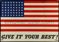 4k0108 GIVE IT YOUR BEST! 28x40 WWII war poster 1942 Coiner art of American flag with 48 stars!