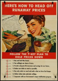 4k0136 HERE'S HOW TO HEAD OFF RUNAWAY PRICES 20x28 WWII war poster 1943 great artwork of woman w/groceries!