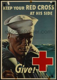 4k0140 KEEP YOUR RED CROSS AT HIS SIDE 14x20 WWII war poster 1940s Whitman art of sailor, very rare!
