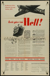 4k0112 LET'S GIVE 'EM HELL 22x34 WWII war poster 1942 Hitler & Hirohito run from Hell Box, rare!