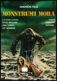 4k0228 HUMANOIDS FROM THE DEEP Yugoslavian 19x27 1981 art of Monster looming over sexy girl in surf!