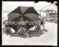 4m0509 OUR GANG studio 8x10 negative 1928 Farina, Joe Cobb, Mary Kornman & kids by umbrella on beach!