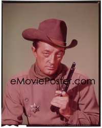 4m0221 EL DORADO 4x5 transparency 1967 great portrait of Robert Mitchum with gun, hat & tin star!