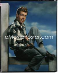 4m0211 GUY MADISON group of 2 8x10 transparencies 1940s great portraits of the star w/rifle & tuxedo!