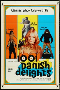 4p0630 1001 DANISH DELIGHTS 1sh 1973 Scandinavian comedy, for layward girls, sexy images, very rare!