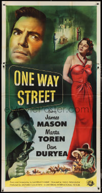 4p0154 ONE WAY STREET 3sh 1950 James Mason, full-length sexy Marta Toren, Dan Duryea with gun!
