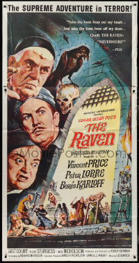 4p0155 RAVEN 3sh 1963 art of Boris Karloff, Vincent Price & Peter Lorre by Reynold Brown!