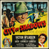4p0145 CITY OF SHADOWS 6sh 1955 Victor McLaglen in New York City, cool crime artwork, ultra rare!
