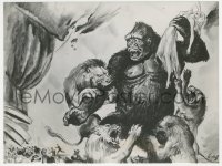 4p1318 MIGHTY JOE YOUNG 7x9.5 still 1949 art of ape fighting lions while holding girl by Widhoff!