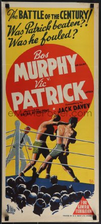 4p0320 BOS MURPHY V. VIC PATRICK Aust daybill 1946 the boxing battle of the century, ultra rare!