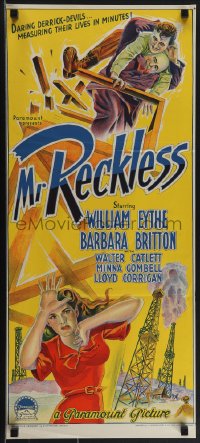 4p0344 MR. RECKLESS Aust daybill 1948 Richardson Studio art, surging oil field drama, ultra rare!