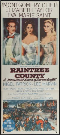 4p0347 RAINTREE COUNTY Aust daybill 1958 art of Montgomery Clift, Elizabeth Taylor & Eva Marie Saint!