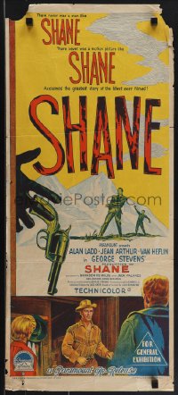 4p0352 SHANE Aust daybill R1950s Grinsson art of Alan Ladd & Brandon De Wilde, most classic western!