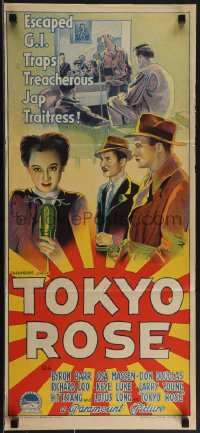 4p0358 TOKYO ROSE Aust daybill 1946 Richardson studio art of Japanese traitress in WWII, ultra rare!