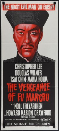 4p0364 VENGEANCE OF FU MANCHU Aust daybill 1967 different art of Asian villain Christopher Lee!