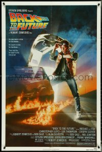 4p0644 BACK TO THE FUTURE NSS style 1sh 1985 art of Michael J. Fox & Delorean by Drew Struzan!