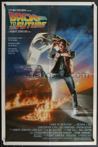 4p0645 BACK TO THE FUTURE studio style 1sh 1985 art of Michael J. Fox & Delorean by Drew Struzan!