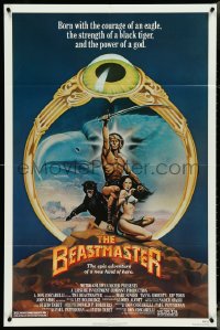 4p0648 BEASTMASTER 1sh 1982 Taylor art of bare-chested Marc Singer & sexy Tanya Roberts!
