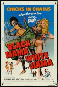 4p0658 BLACK MAMA WHITE MAMA 1sh 1972 classic wacky sexy art of two barely dressed chicks w/chains!