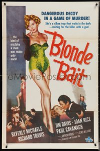 4p0662 BLONDE BAIT 1sh R1950s sexy smoking bad girl Beverly Michaels is a silken trap!