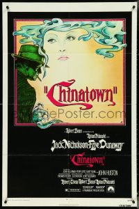 4p0673 CHINATOWN 1sh 1974 Roman Polanski, Jim Pearsall art of smoking Jack Nicholson & Faye Dunaway!