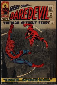 4p0242 DAREDEVIL #16 comic book May 1966 art by John Romita & Frank Giacoia, guest star Spider-Man!