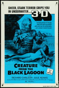 4p0687 CREATURE FROM THE BLACK LAGOON 1sh R1972 art of monster over sexy Julie Adams, 3-D!