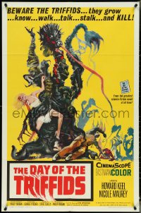 4p0692 DAY OF THE TRIFFIDS 1sh 1962 classic English sci-fi horror, cool art of monster with girl!