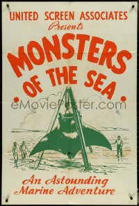 4p0696 DEVIL MONSTER 1sh R1930s Monsters of the Sea, cool artwork of giant manta ray!