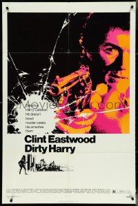 4p0702 DIRTY HARRY 1sh 1971 art of Clint Eastwood pointing his .44 magnum, Don Siegel crime classic!