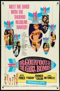 4p0708 DR. GOLDFOOT & THE GIRL BOMBS 1sh 1966 Bava, Vincent Price & sexy half-dressed women!