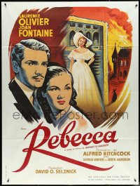 4p0073 REBECCA French 1p R1970s Hitchcock, Grinsson art of Laurence Olivier & Joan Fontaine!