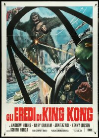 4p0298 DESTROY ALL MONSTERS Italian 1p R1977 different art of King Kong seen from airplane cockpit!