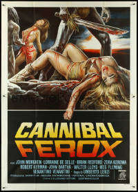 4p0288 CANNIBAL FEROX Italian 2p 1981 Umberto Lenzi, wild art of natives w/machetes torturing women!