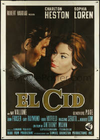 4p0289 EL CID style B Italian 2p 1961 Charlton Heston & sexy Sophia Loren over black background!