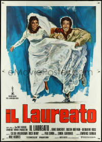4p0027 GRADUATE Italian 2p R1970s different art of Dustin Hoffman & Katharine Ross in wedding gown!